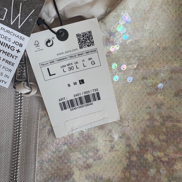 ZARA NEW WOMAN SEQUIN BOMBER JACKET CREAM Size L - Picture 8 of 16